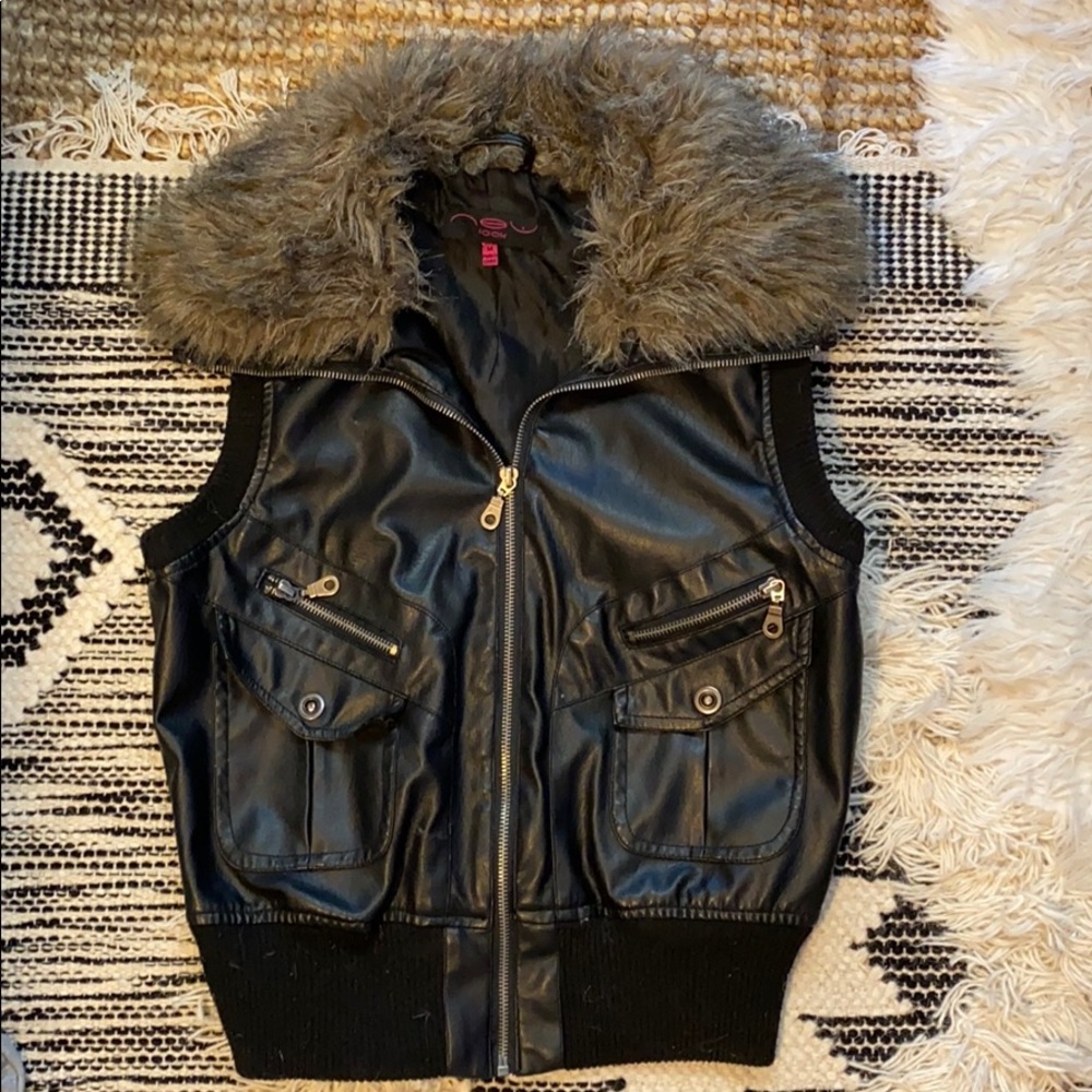 Faux fur Faux leather motto vest